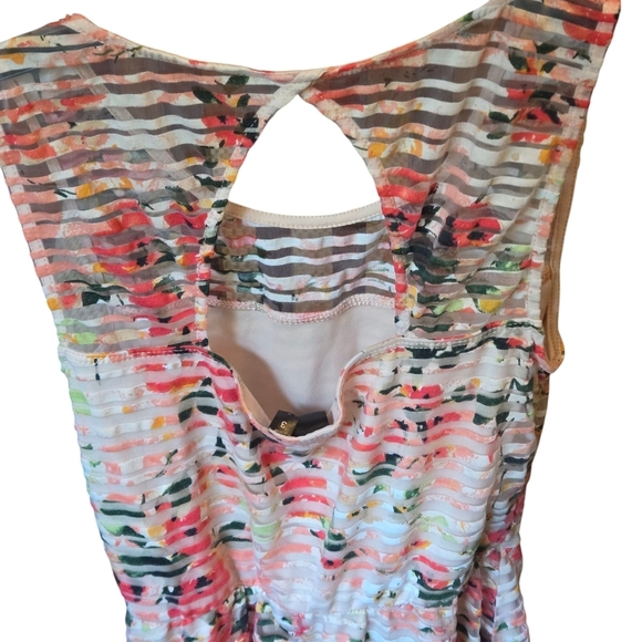 Trixxi Multicolored Halter Sundress Mini Semi Sheer Overlay Fit & Flare Junior 3 - Picture 4 of 14